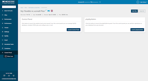 click Plans > Name of the Flexible Cloud plan > Control Panel