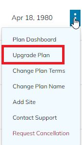 Clicking the three dots will open a dropdown menu in which you can choose to upgrade your plan by clicking the corresponding menu entry.