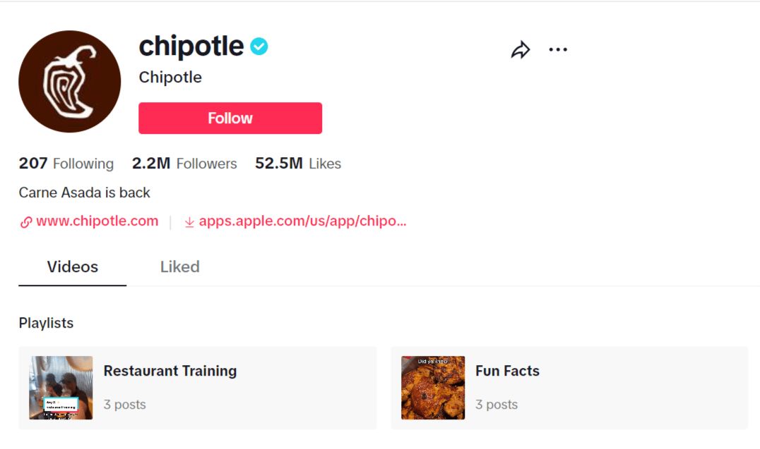 The Chipotle TikTok page.