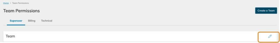 Select the edit pencil icon to the right side of the screen next to Team.