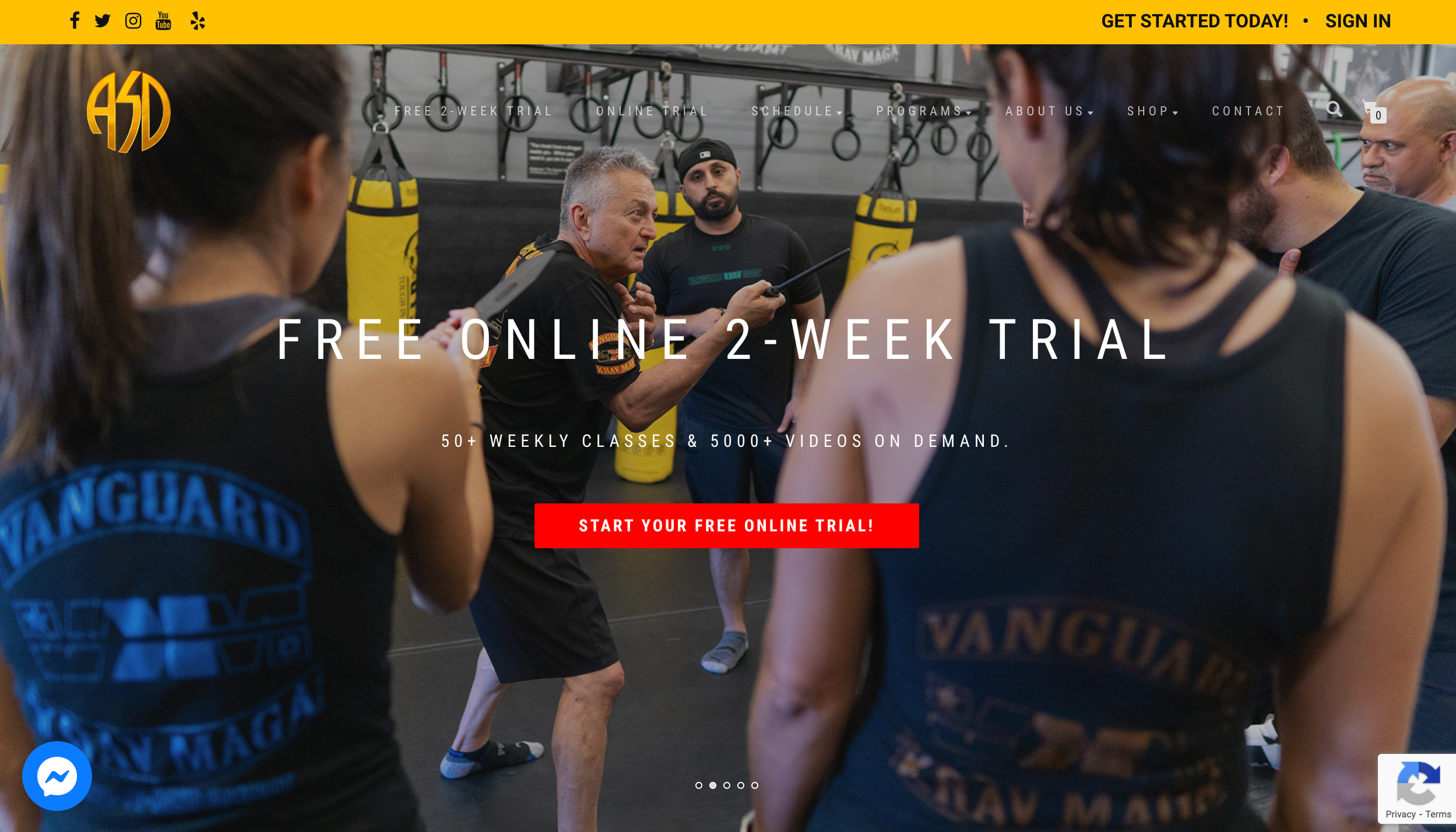 The Academy Self Defense homepage depicting people engaged in martial arts.
