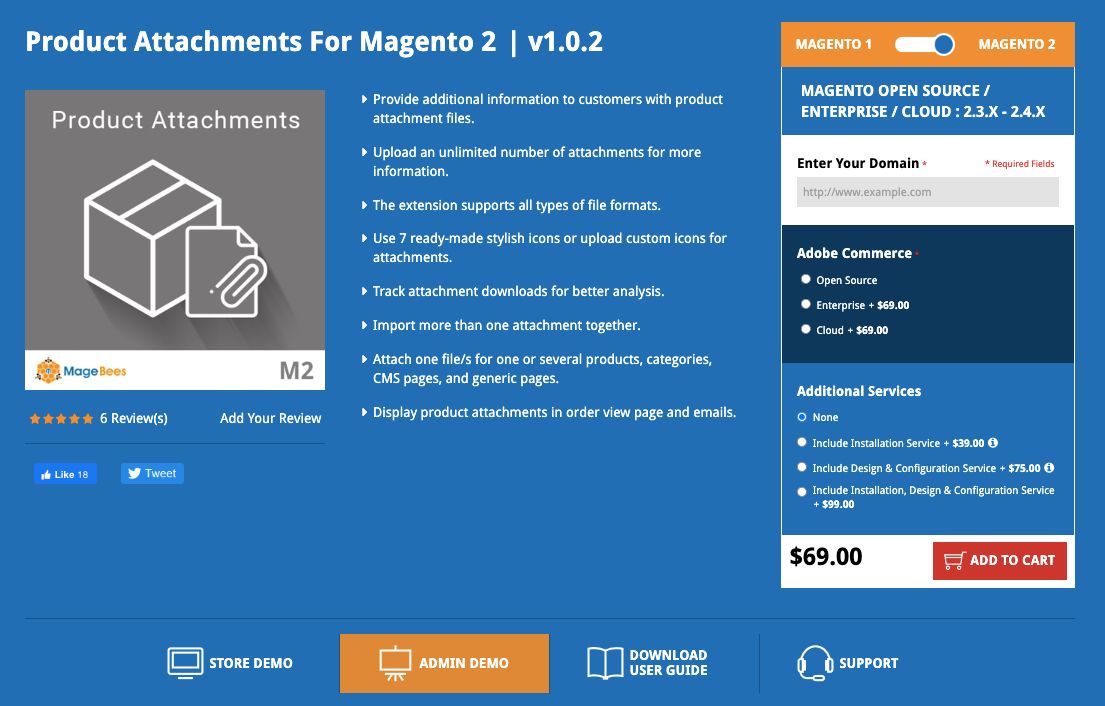 MageBees’s Product Attachments for Magento 2 extension is the best for adding attachments with forms.