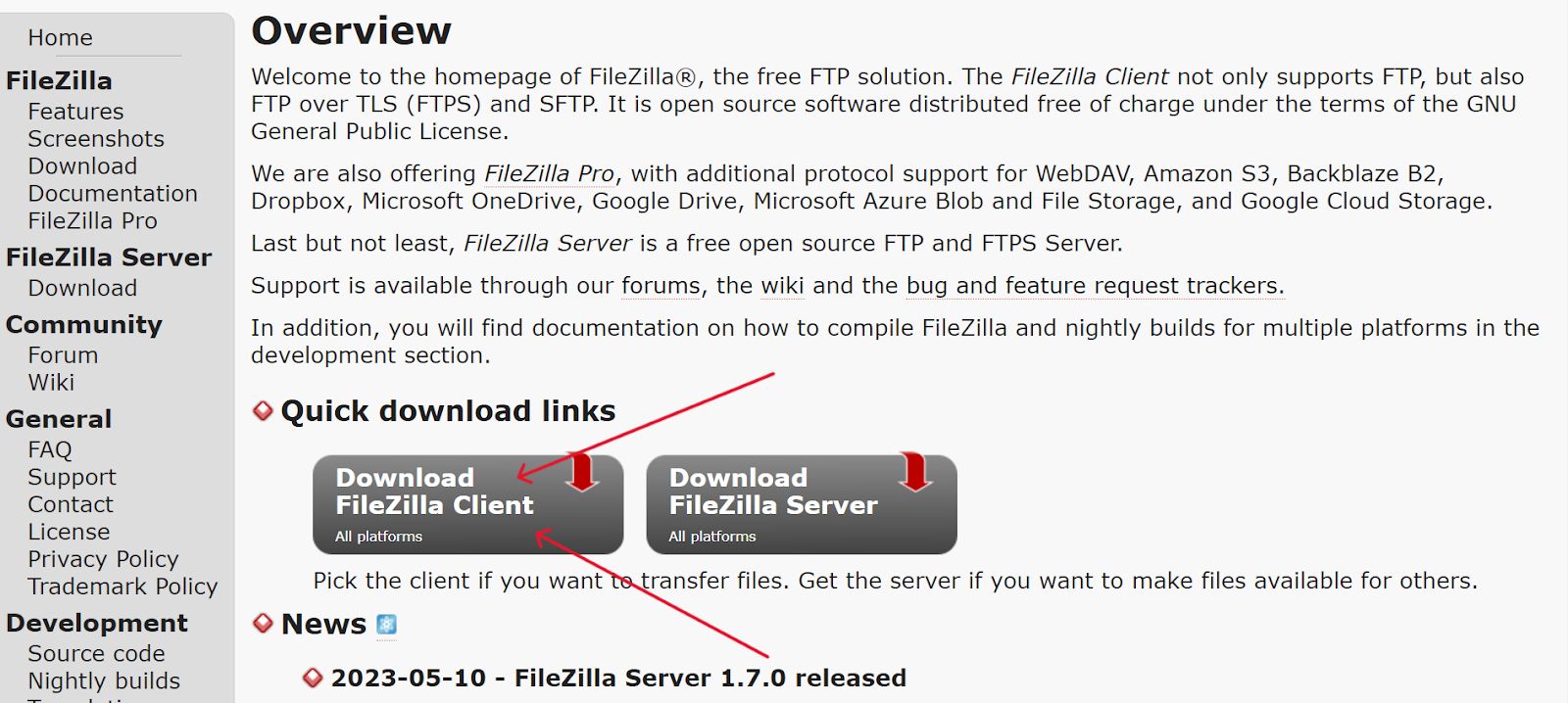Download the FileZilla Client using this button.