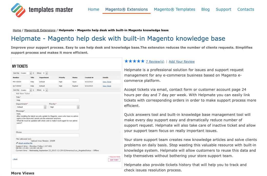 Template Master Helpmate is the best Magento help desk extension for extensive knowledge base management.