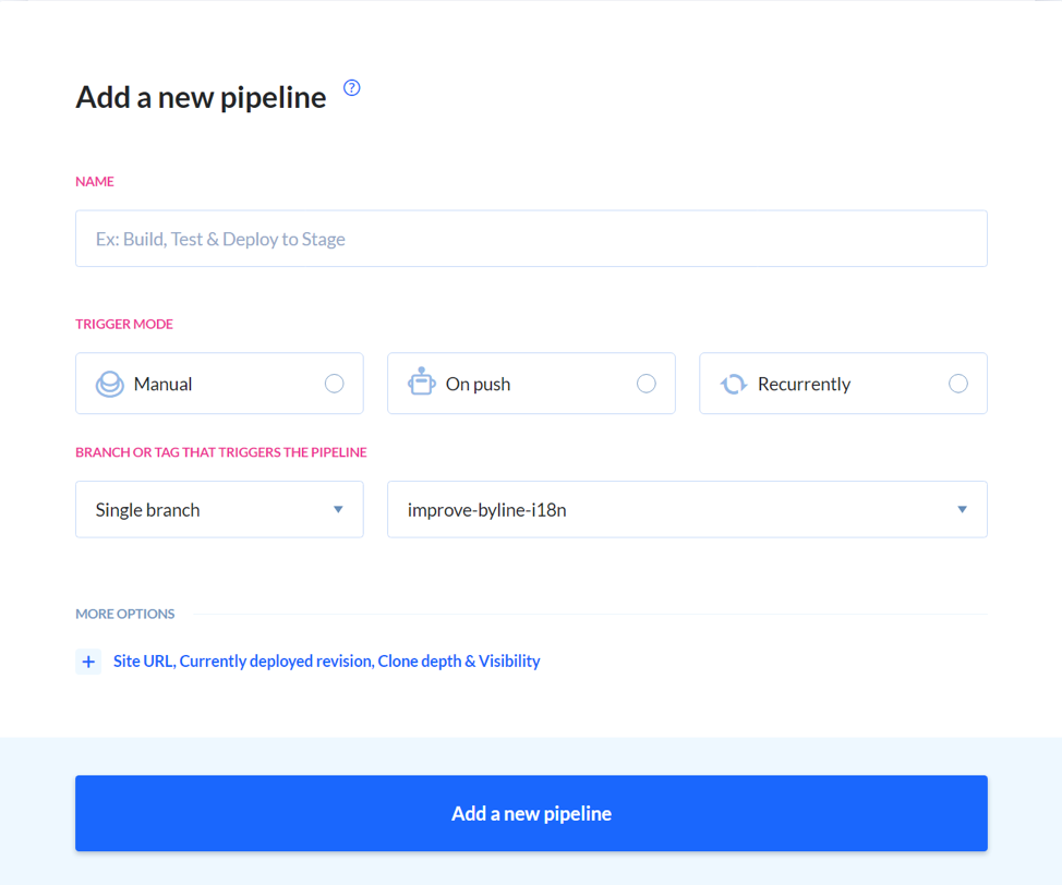 Adding a new pipeline in Buddy