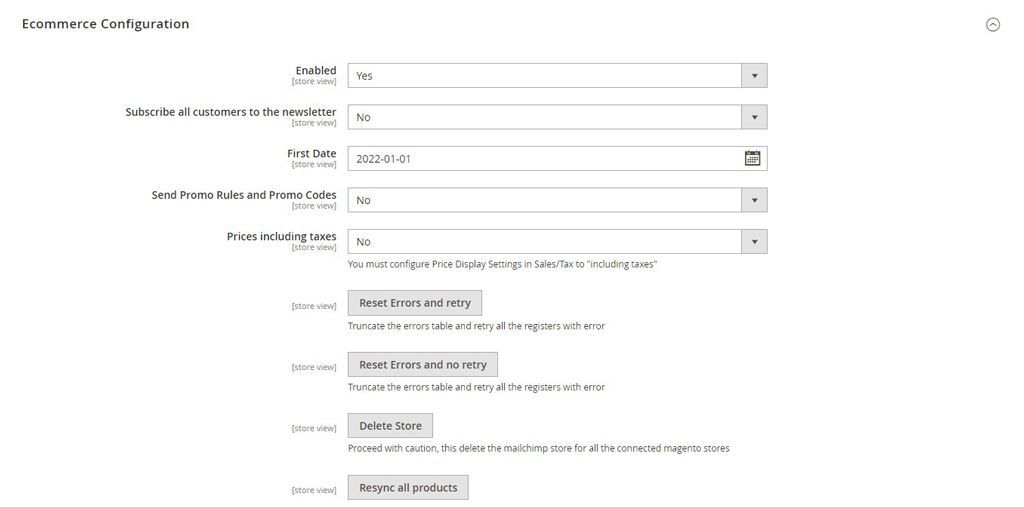 Ecommerce configuration Magento 2 Mailchimp.