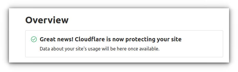 Once activated, you'll see the success message on your Cloudflare dashboard.