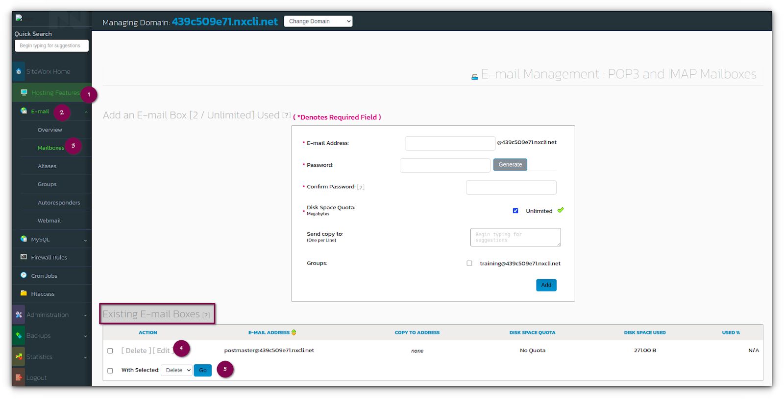 You can also edit or delete a mailbox: 1. After successfully creating an email account, you can modify the settings by clicking Edit. 2. You can also delete email accounts by clicking Delete.