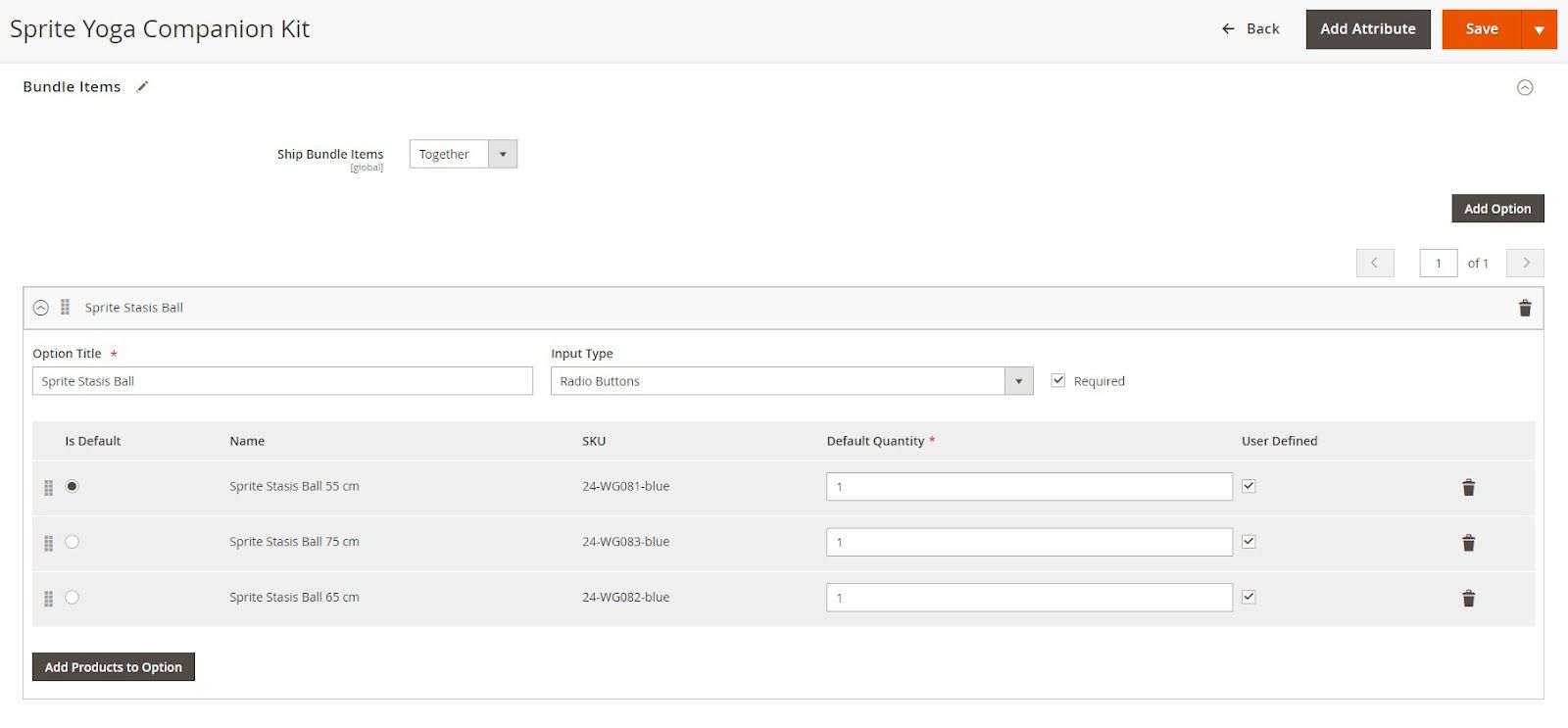 configure default options for bundle product in Magento