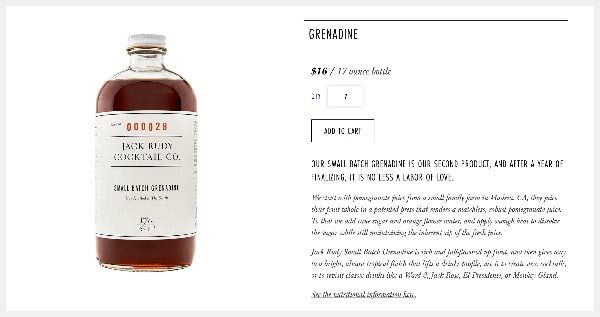 A product listing for grenadine