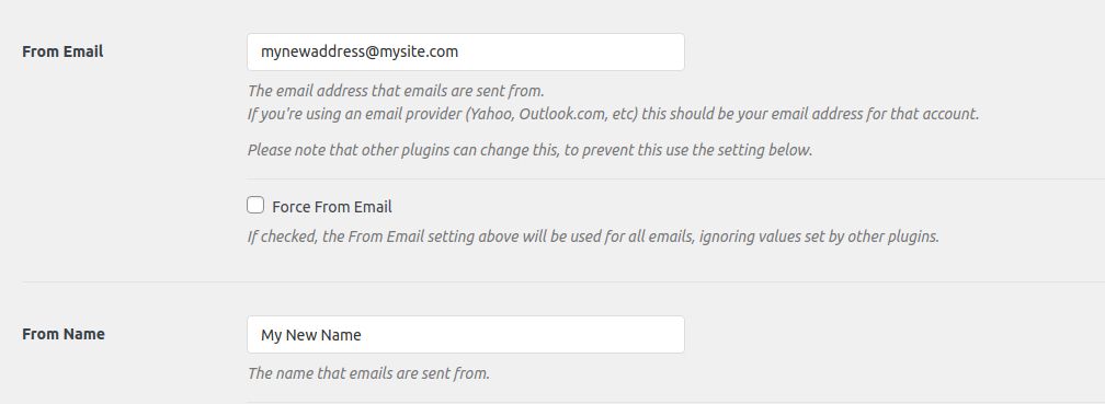 You can change the sender email address and sender name as shown below. Once you have included all information, you can use the email test interface the plugin provides to check whether everything is configured correctly and the emails you send reach the recipient’s inbox.