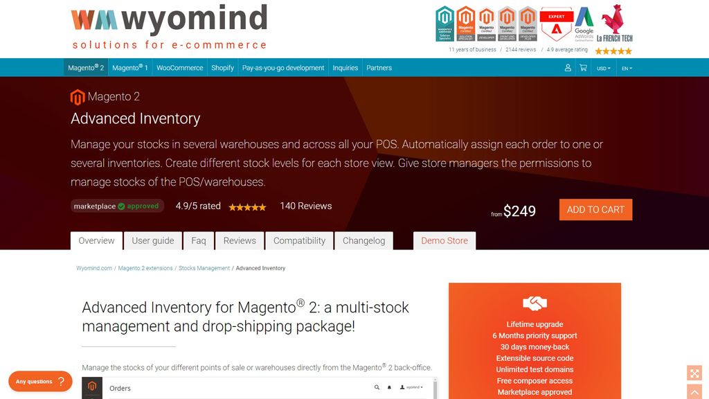 Magento inventory management tool by Wyomind.