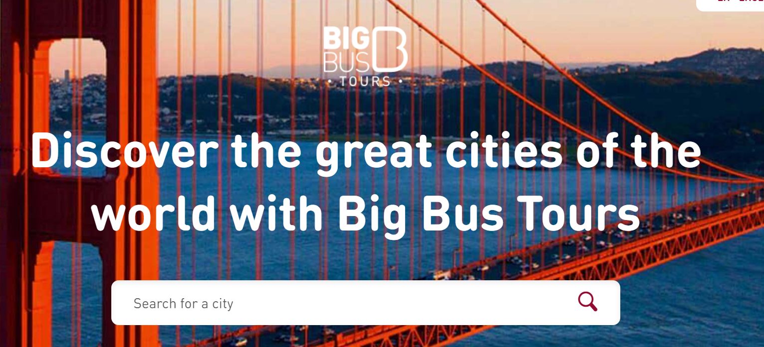 Screenshot of Big Bus Tours homepage