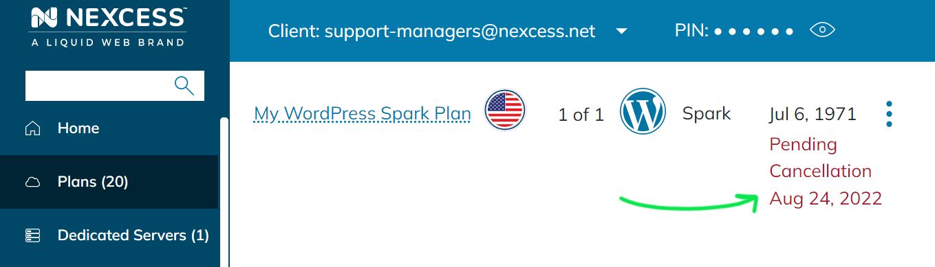 After you apply for cancellation, the status of your plan will change to Pending Cancellation.