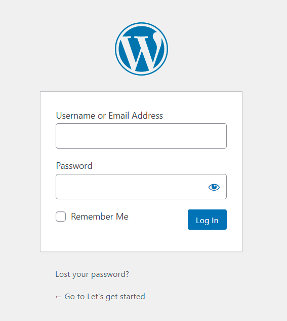 WordPress Admin login window