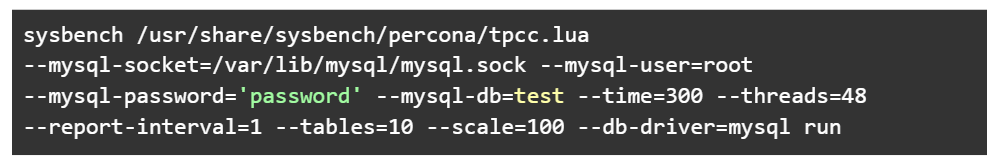 After running the prepare statement above, take what you did to prepare and replace the last word of `prepare` and replace it with `run` to run the benchmark.