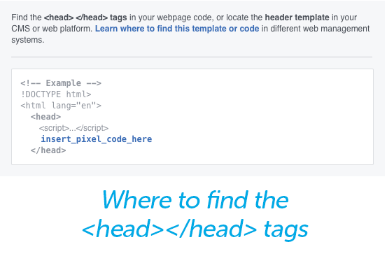 Finding head tags in a website tracking pixel