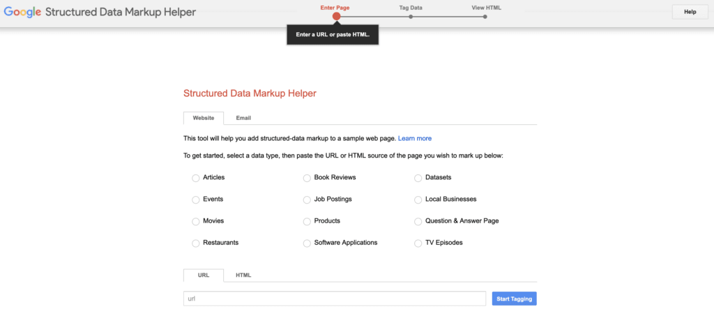 Google Structured Markup Helper tool the the categories you can choose