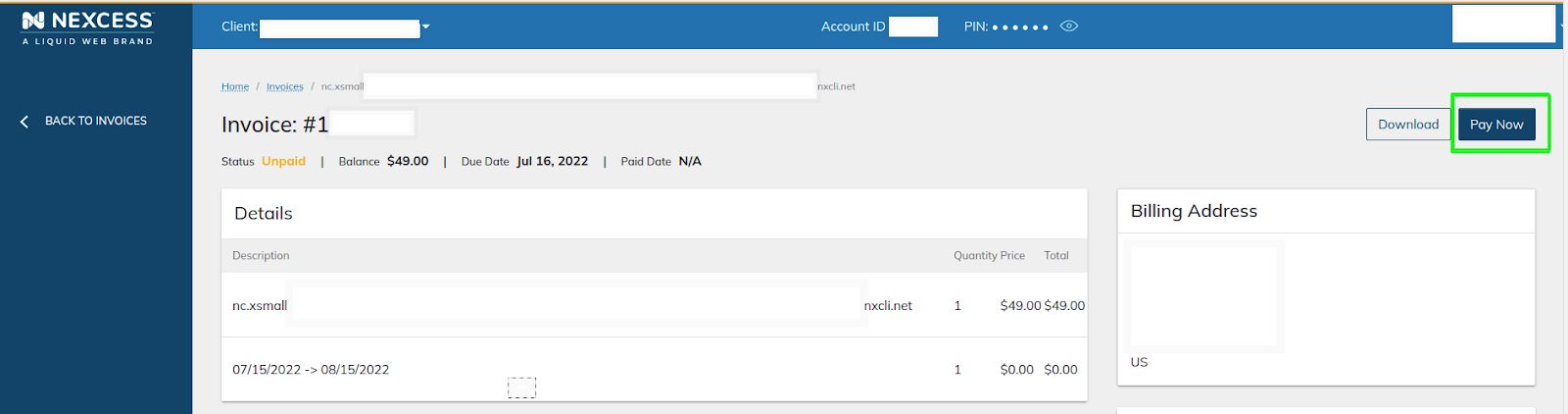 You can make the payment against the selected billing invoice from your Nexcess client portal using three different options.