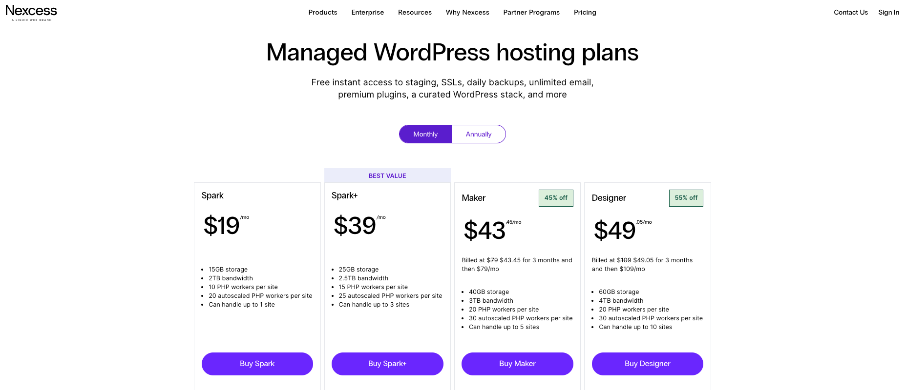 Managed WordPress hosting plans from Nexcess