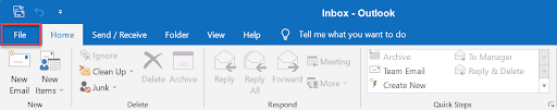 At the top of the Outlook ribbon, select File.