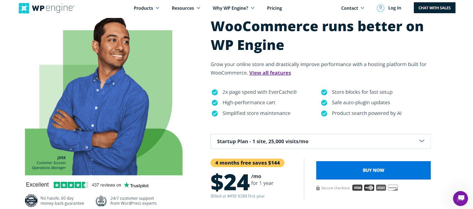 WP Engine offers strong security measures like DDoS mitigation, making it one of the best hosting for WooCommerce platforms.
