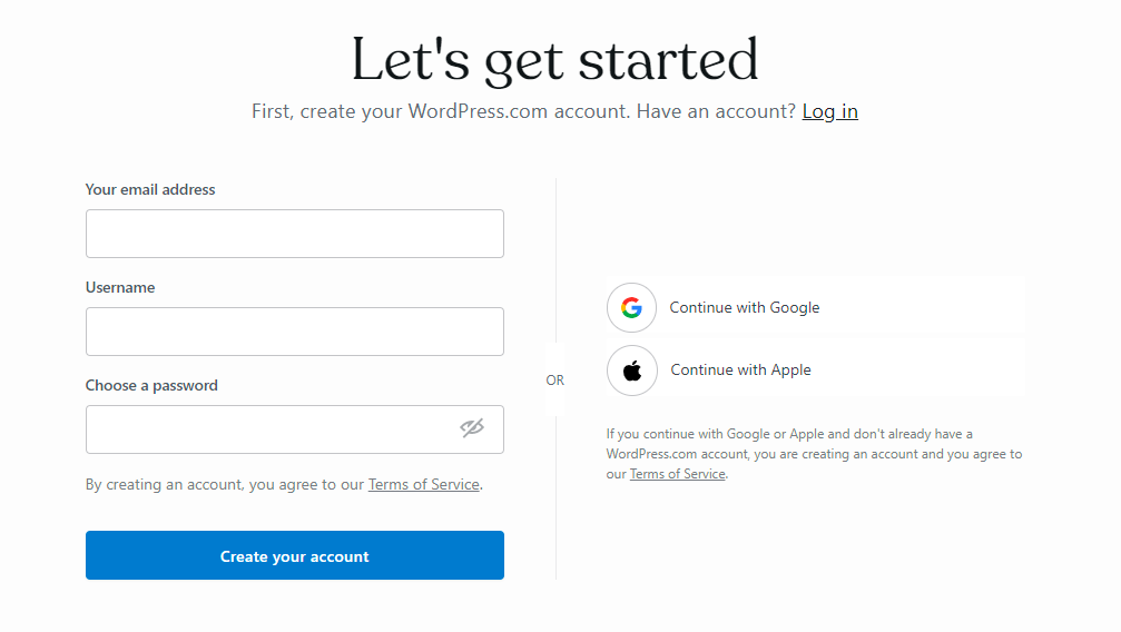 Creating a WordPress.com account