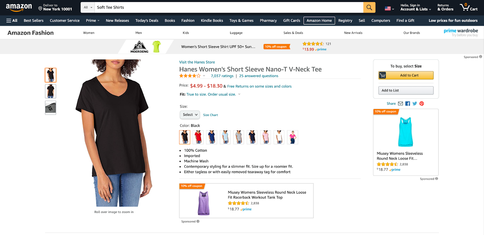 Amazon T-shirt product page with product description