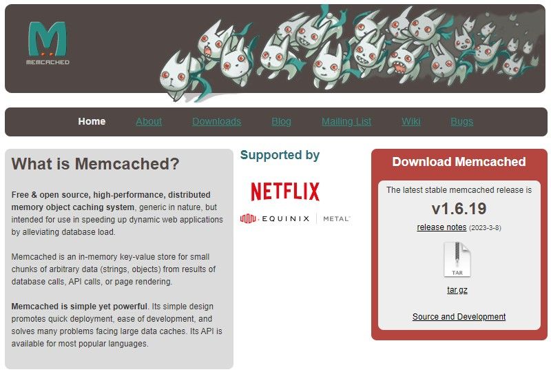 The Memcached homepage notes the support of several big brands, including Netflix.