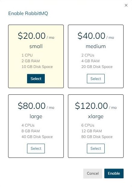 RabbitMQ container will also be available in multiple sizes.