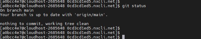 Git status will show if the branch is up to date or if any content is pending to upload to the master branch.