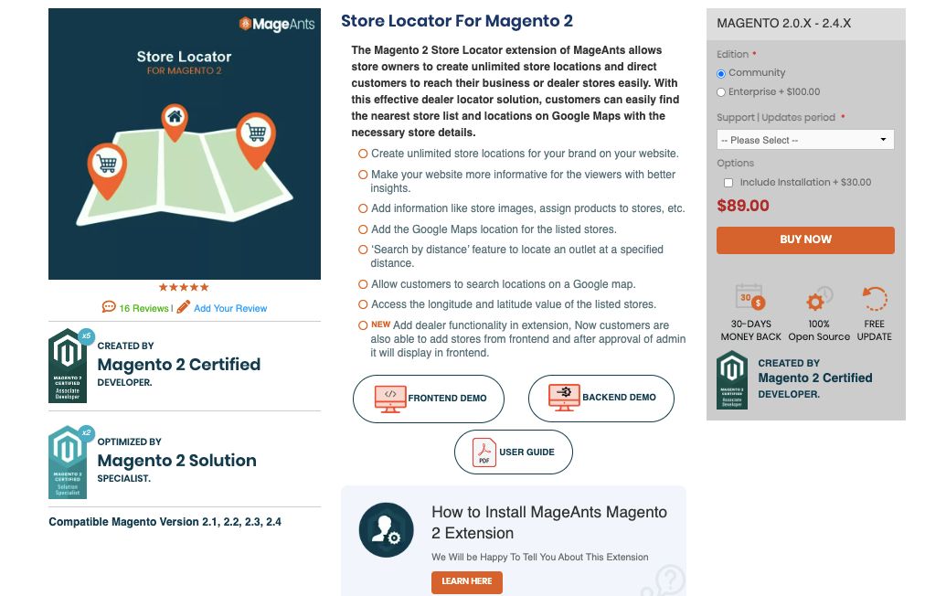 MageAnts Store Locator is the best Magento store locator extension for partner or dealer store pickup.