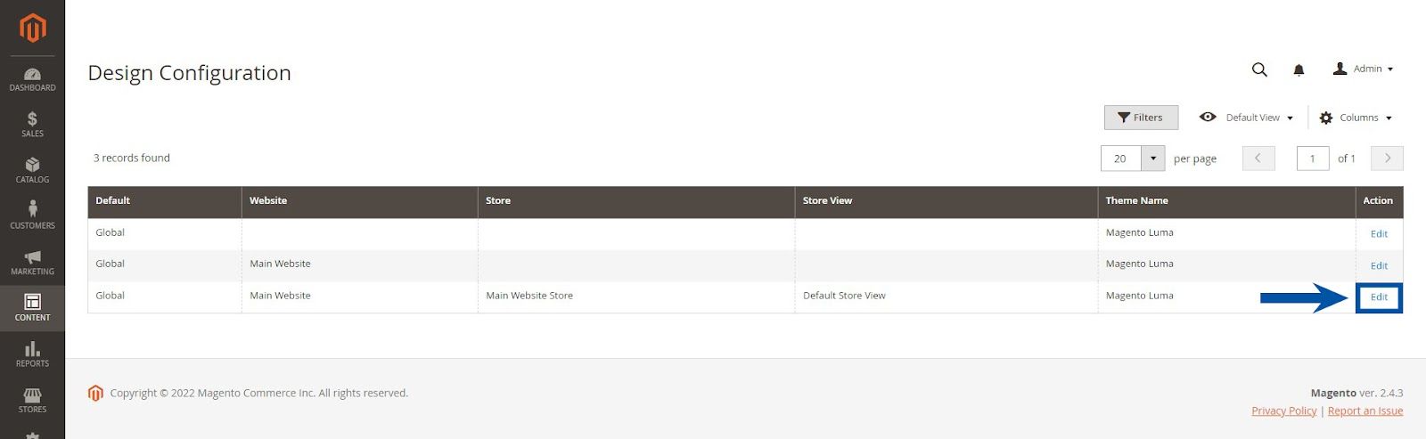 Select a store view to install a theme in Magento