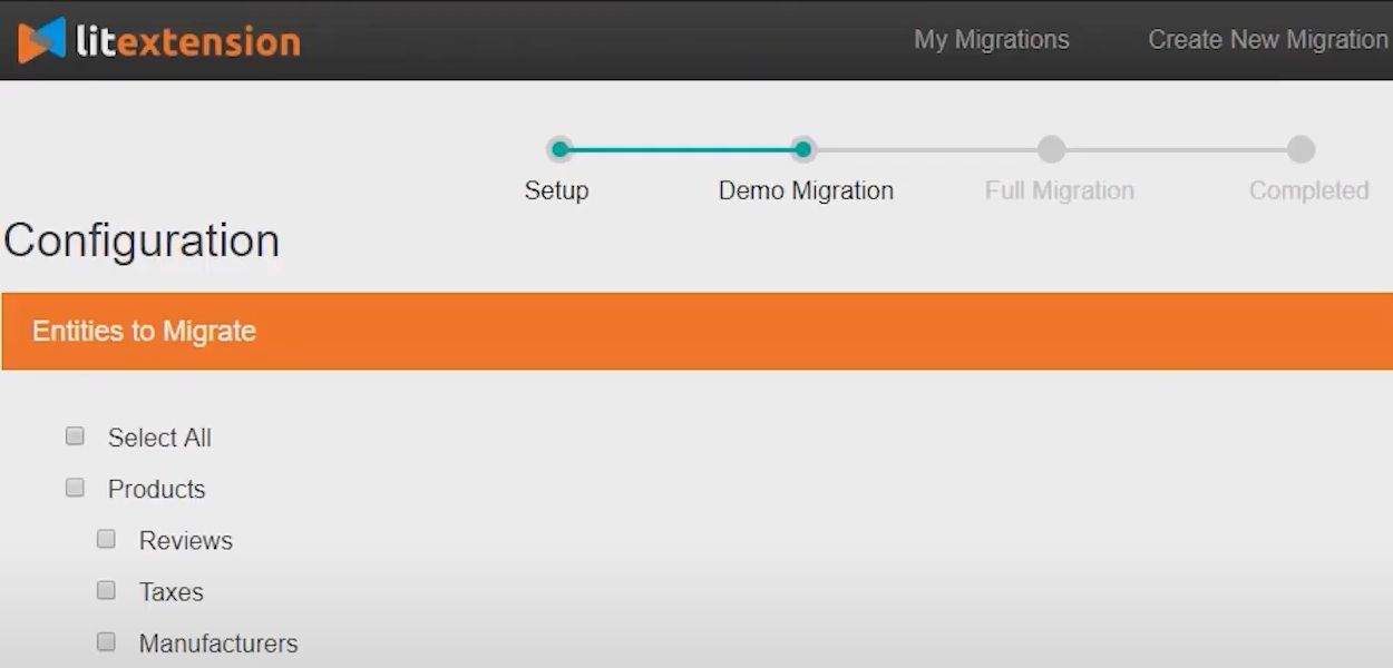 Now you're ready to configure the migration. Select everything that you wish to migrate from the list.