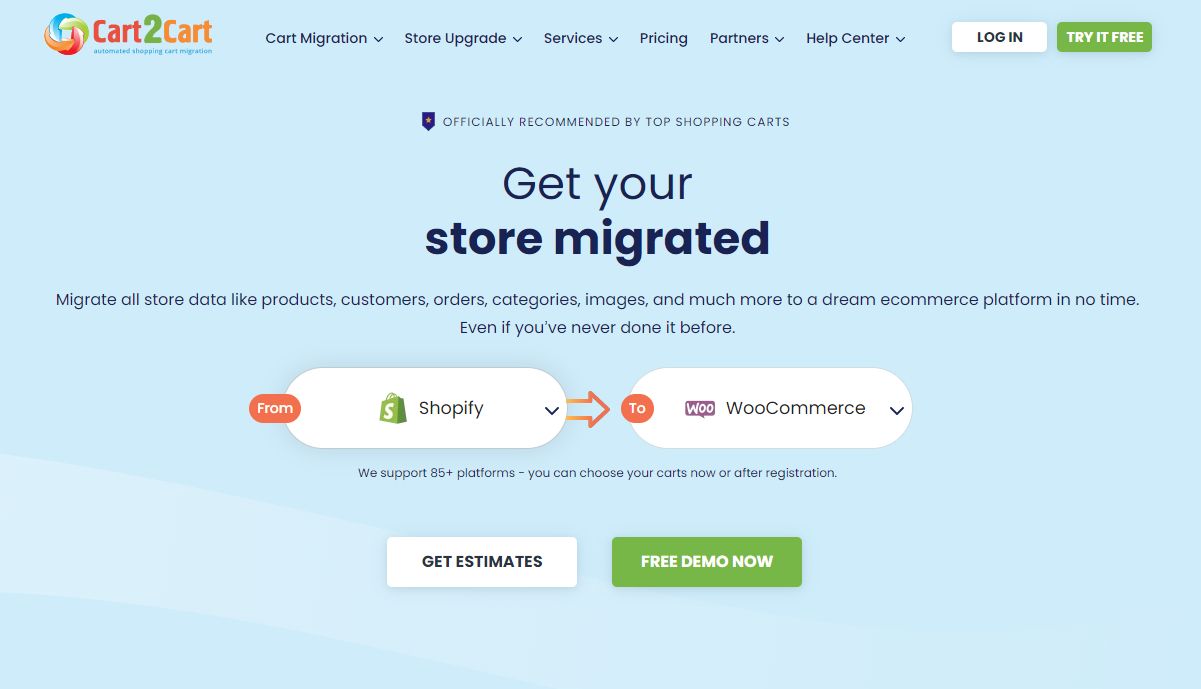 Cart2Cart migration tool homepage