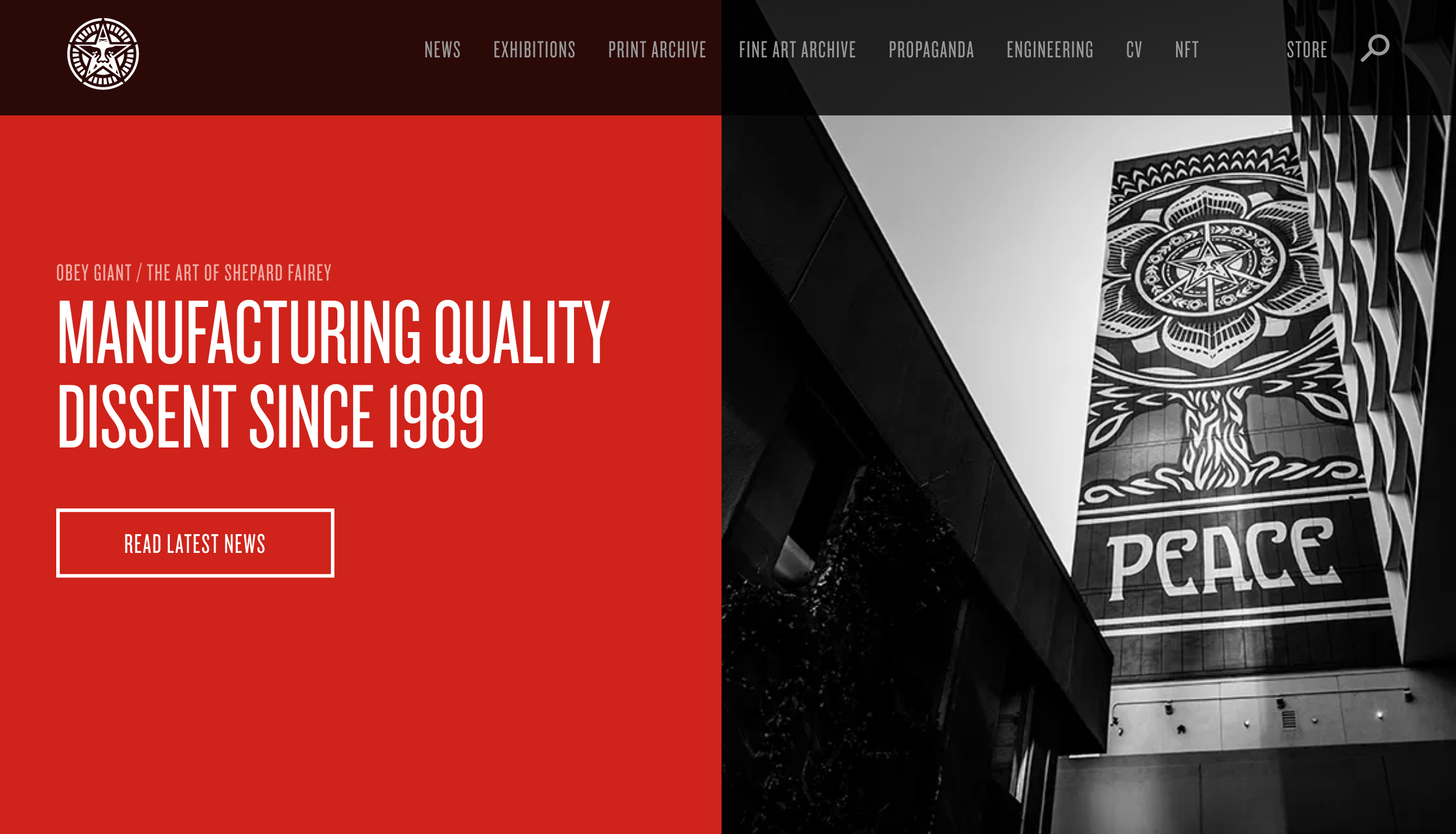 The homepage of Obey Giant, artist Shephard Fairey's website.