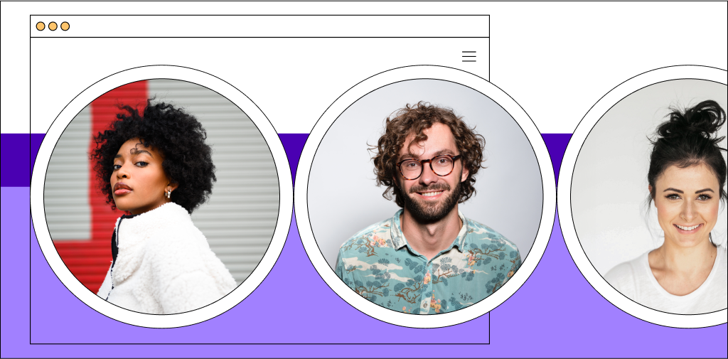 Headshots of three individuals on a web browser window