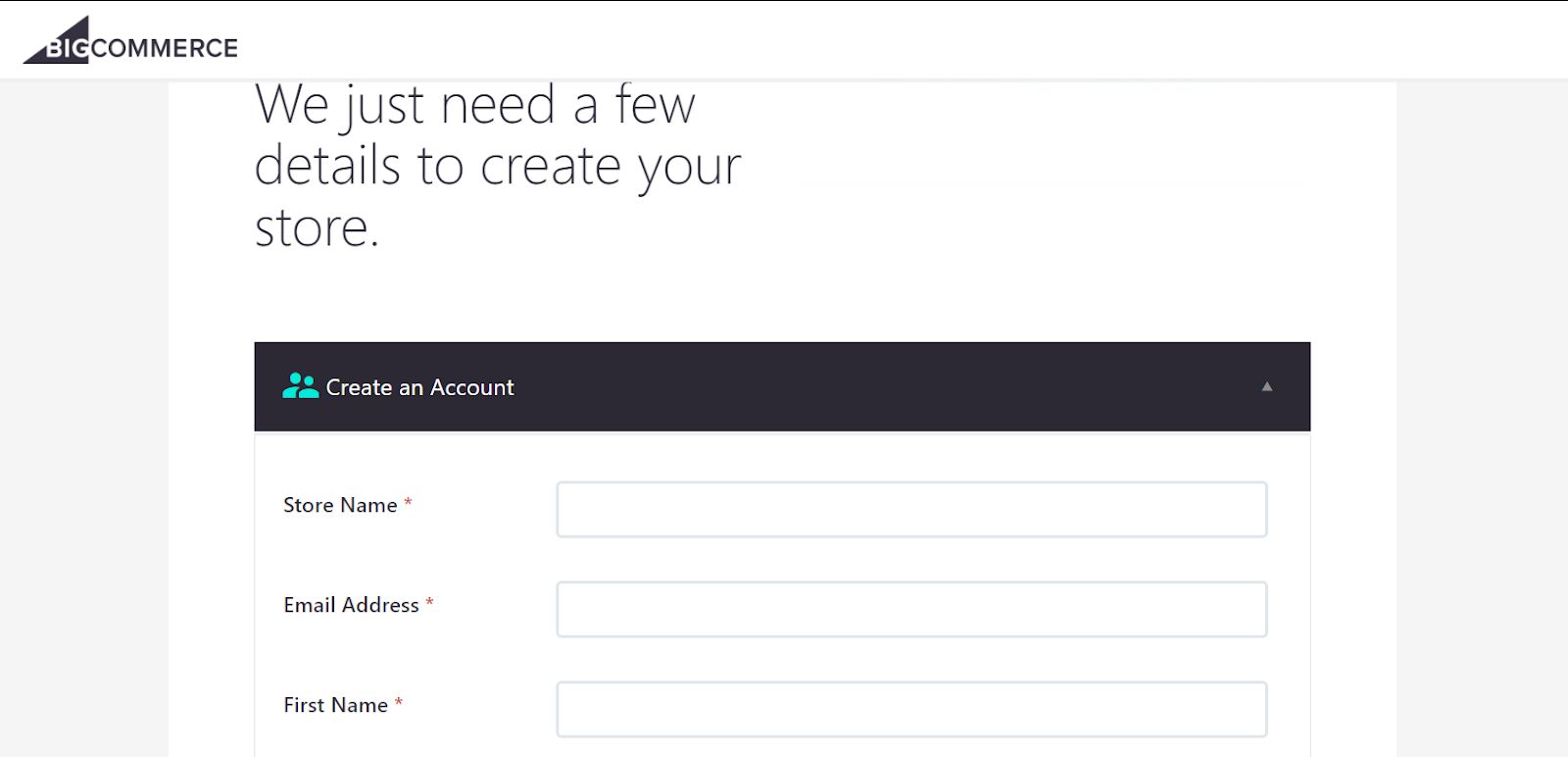 Creating an account in BigCommerce for WordPress.