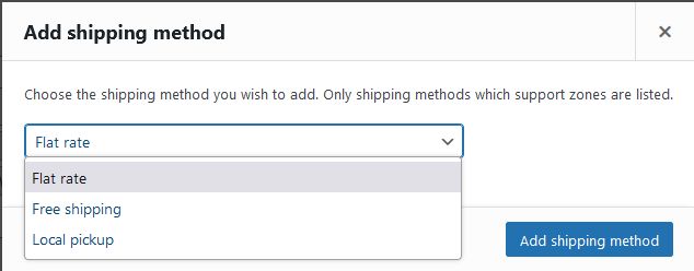 WooCommerce shipping method dropdown.