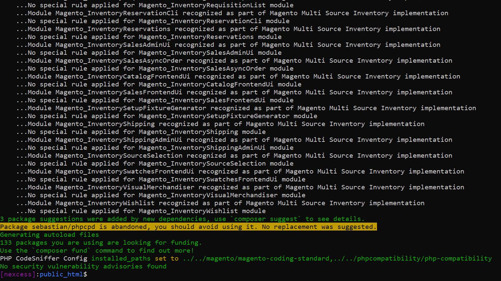 Screenshot of the CLI showing the output of the composer update command.