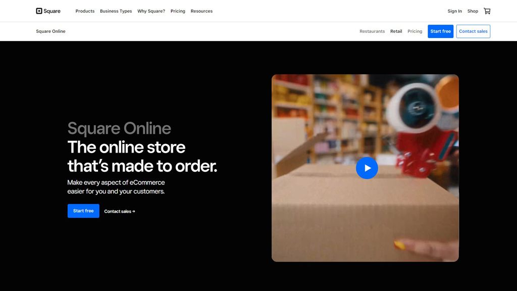 Screenshot of closed-source ecommerce platform Square Online's homepage.