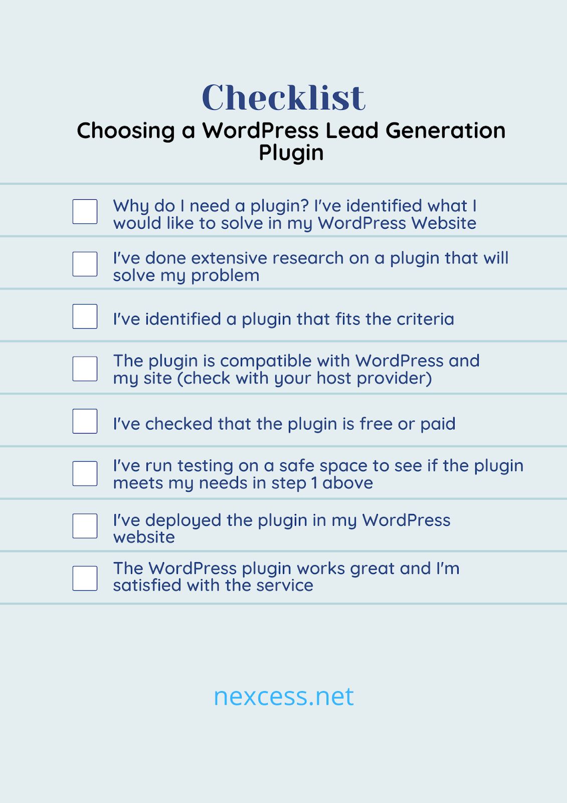 WordPress lead generation plugin checklist.