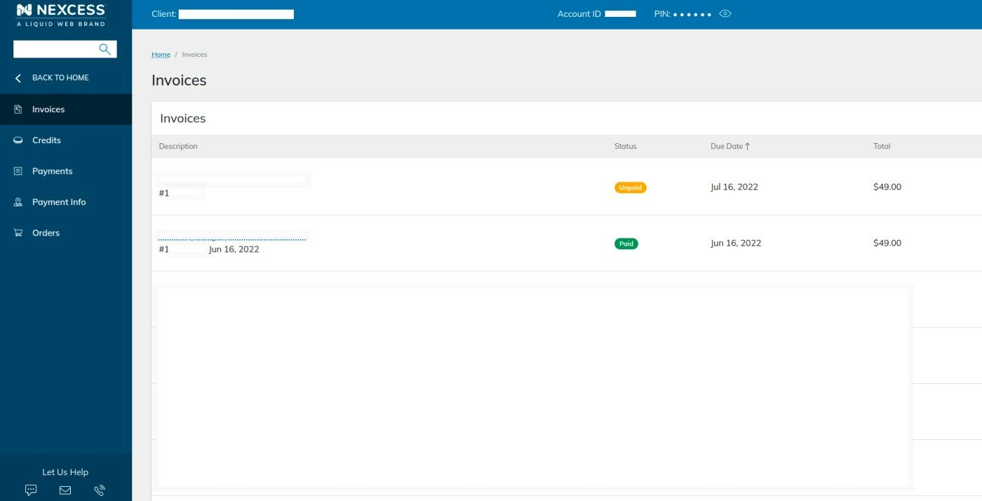 Step #3: After clicking the billing menu, you will be presented with a page with a list of billing invoices.