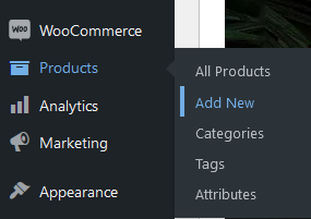 Select WooCommerce > Products > Add New.