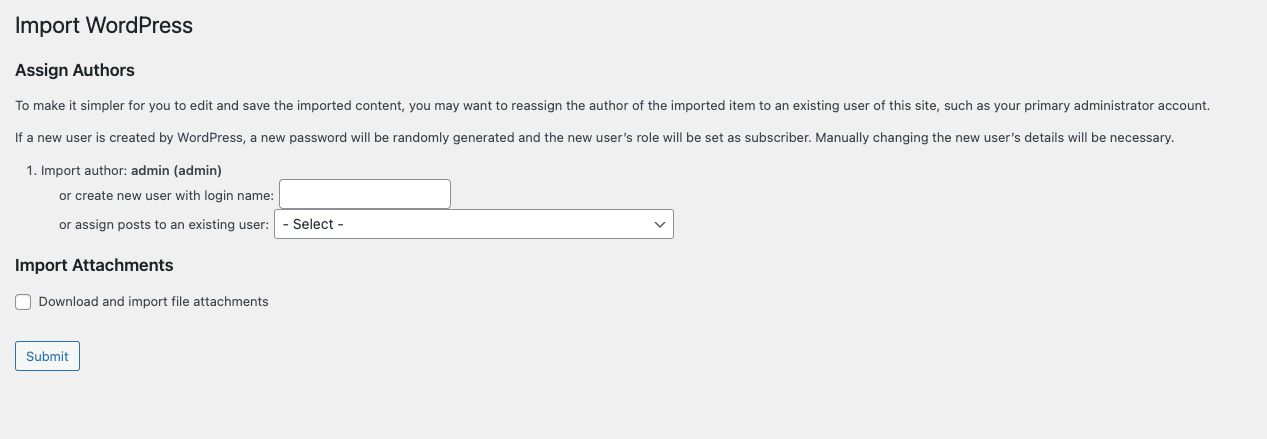 Submit Button for Import WordPress