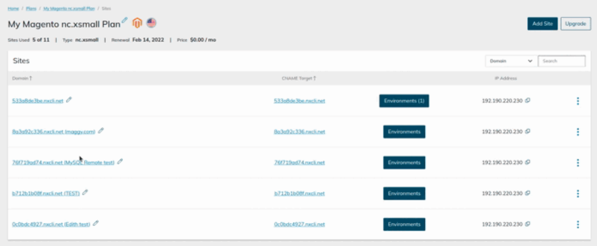 Select Plan Dashboard from the menu toggle of the Magento or flexible cloud plan you want to configure.