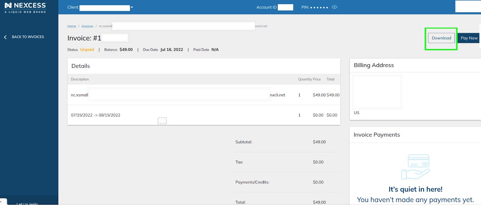 The Download button converts your billing invoice to a billing statement, which would be a web-based PDF file, that you can download or print according to your choice and convenience.