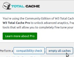 Go to the W3 Total Cache dashboard and select Empty all caches.