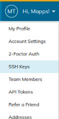 Log in to your Nexcess Client Portal. Then, choose the SSH Keys menu entry from the dropdown menu next to your name.