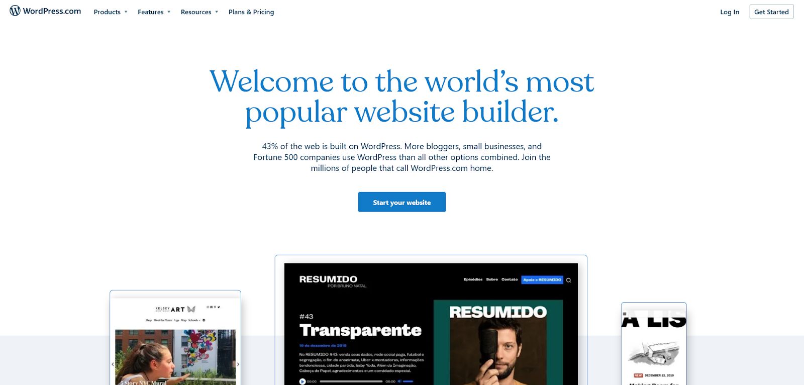 Screenshot of WordPress.com Website.